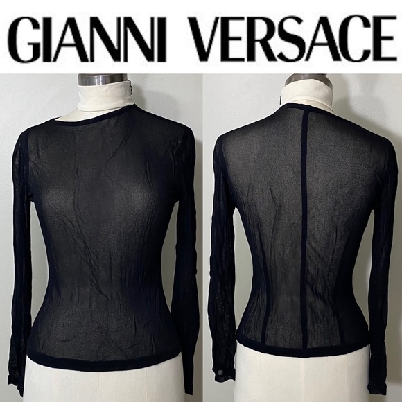 Versace Tops - GIANNI VERSACE BLACK MESH TOP WITH CREAM COLLAR! Size Small